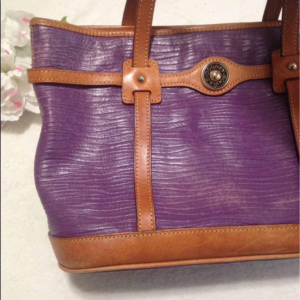 Dooney & Bourke Purple and Light Brown Shoulder Tote Bag - Picture 3 of 16